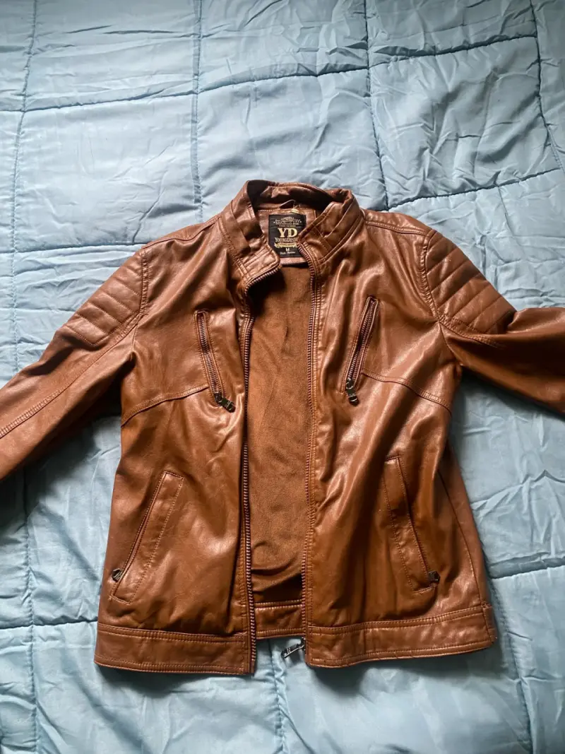 Chaqueta de cuero marrón para hombre YD