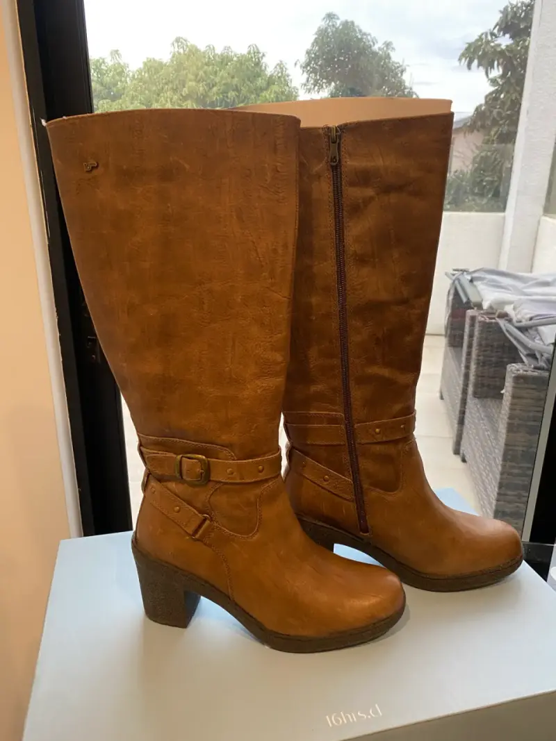 Botas de cuero marrón con tacón alto 16hrs - 1