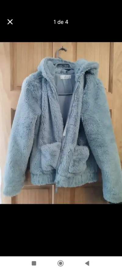 Chaqueta de peluche azul con capucha talla 16 - miniatura 1