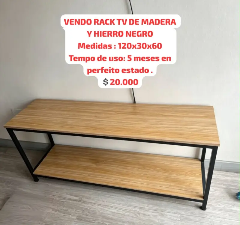 Rack TV de madera y hierro negro 120x30x60 cm - 1