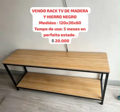 Rack TV de madera y hierro negro 120x30x60 cm - miniatura 1