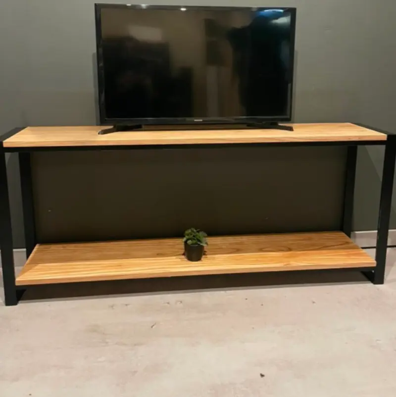 Rack TV de madera y hierro negro 120x30x60 cm - 2