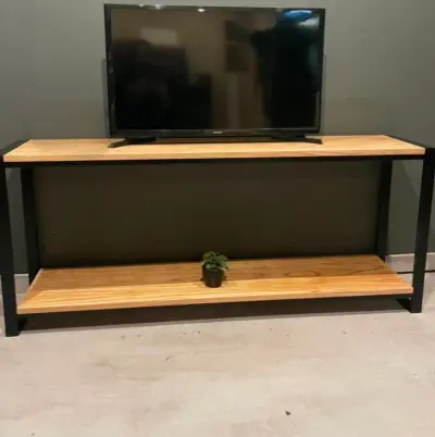 Rack TV de madera y hierro negro 120x30x60 cm - miniatura 2