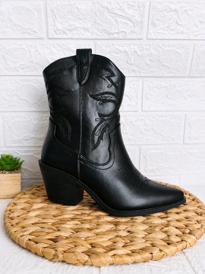 Botas vaqueras negras de cuero sintético - 1