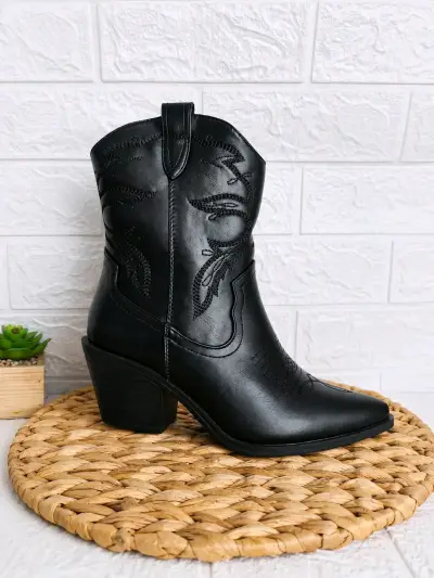 Botas vaqueras negras de cuero sintético - miniatura 1