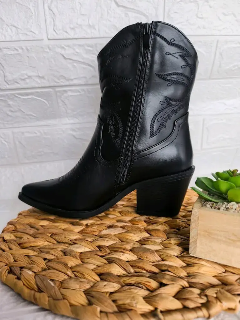 Botas vaqueras negras de cuero sintético - 2