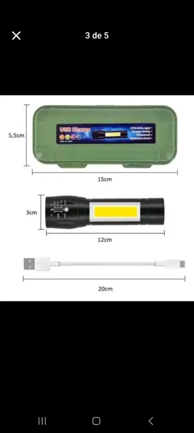 Linterna recargable LED portátil con estuche - miniatura 2