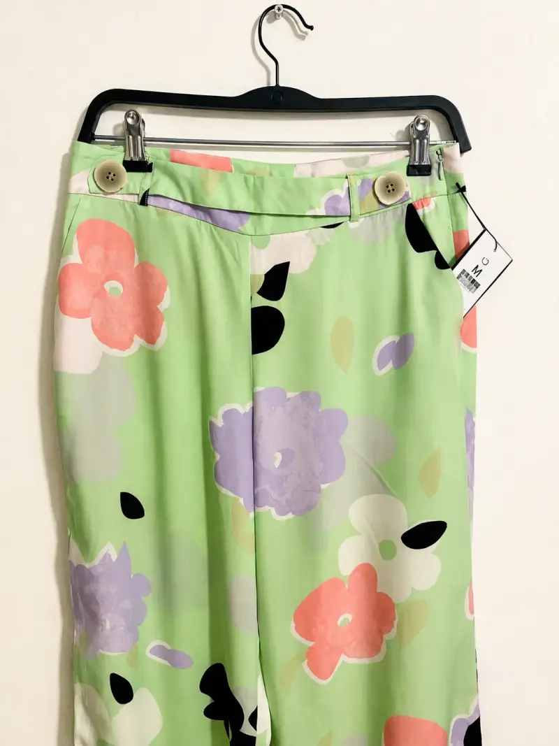 Pantalones anchos de flores verdes - 3