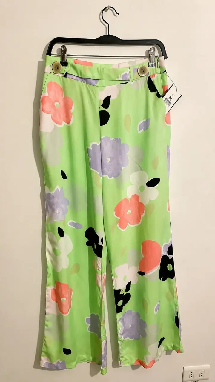 Pantalones anchos de flores verdes - 4