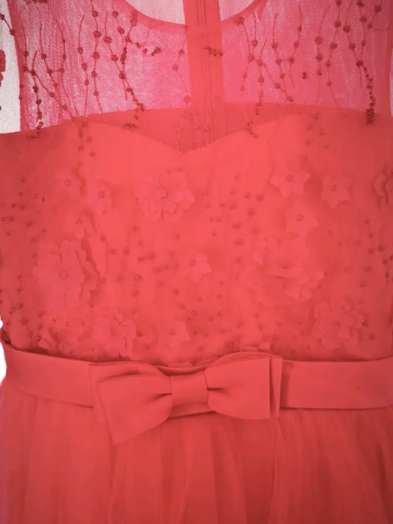 Vestido de fiesta rojo con encaje y lazo - 6