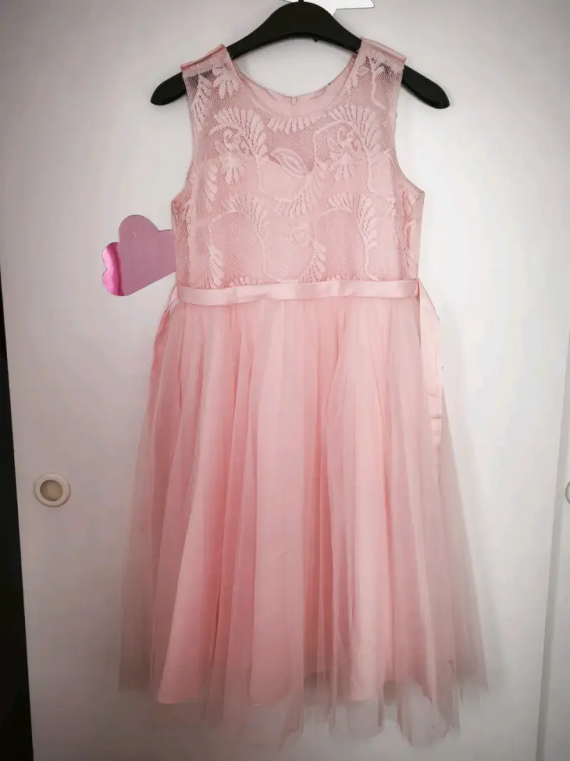 Vestido de fiesta rosa para niña con encaje - 1