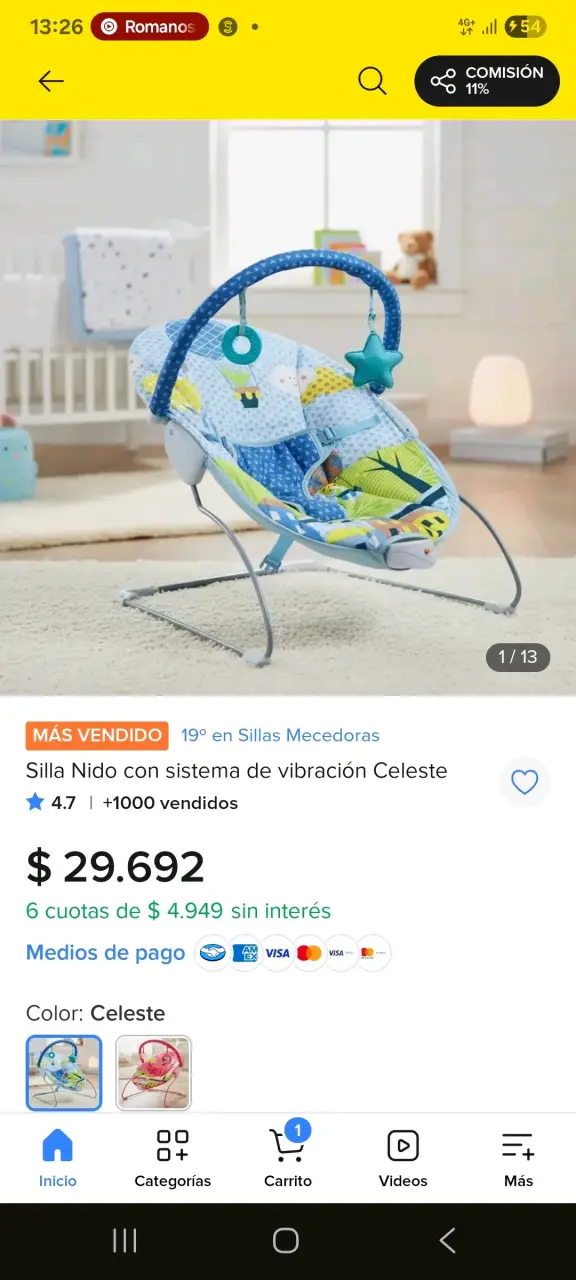 Silla nido vibradora para bebé celeste - 2