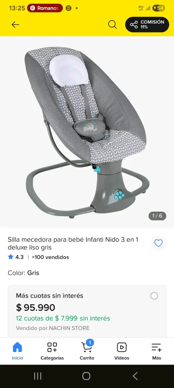 Silla mecedora para bebé Infanti Nido 3 en 1 gris - 1