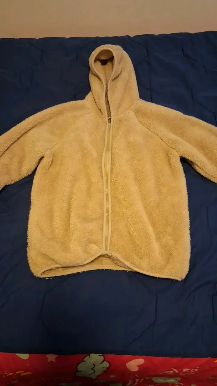 Chaqueta de felpa beige con capucha - 2