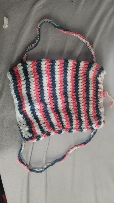 Bolso tejido a crochet rayado multicolor - miniatura 1