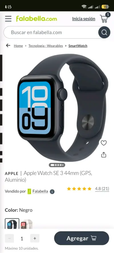 Apple Watch SE 44mm GPS Aluminio Negro - miniatura 4