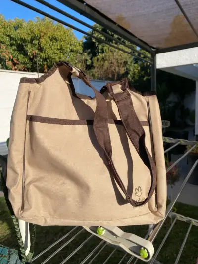 Bolso tote beige Natura con asas marrones - miniatura 2