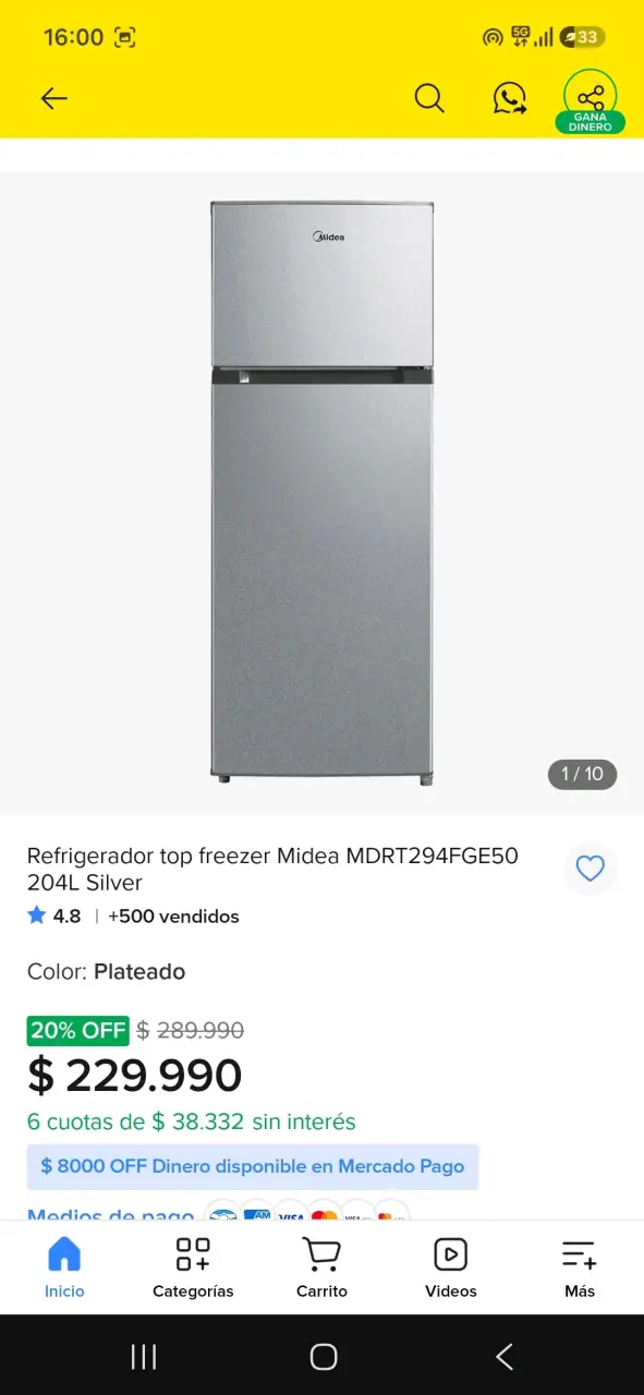 Refrigerador Midea Plateado