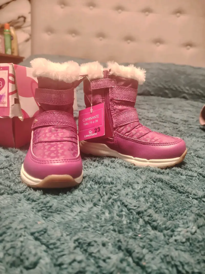 Botas de invierno para niña color rosa con forro de peluche - 1