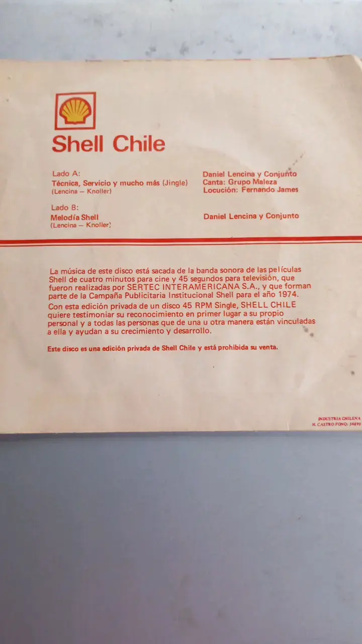 Disco de vinilo Shell Chile 1974 - 2