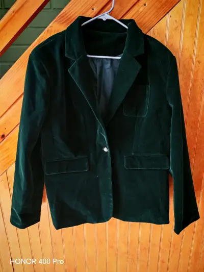 Blazer de terciopelo verde oscuro para mujer XL - miniatura 1