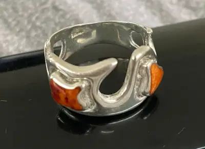 Anillo de plata 925 con diseño moderno y ámbar - miniatura 2