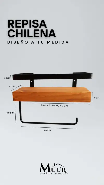 Repisa chilena de madera y fierro con gancho - miniatura 2