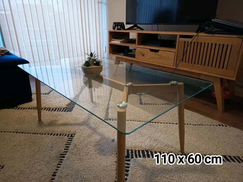 Mesa de Centro de Vidrio y Madera 110x60 cm