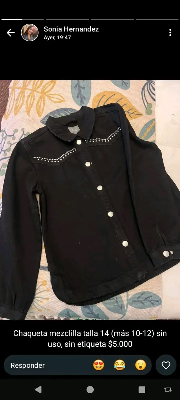 Chaqueta de mezclilla negra talla 14