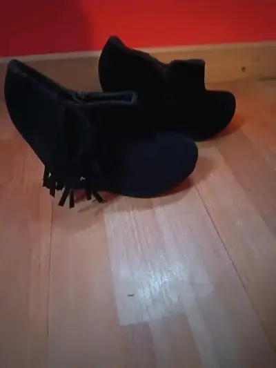 Botines negros con flecos para mujer - miniatura 1