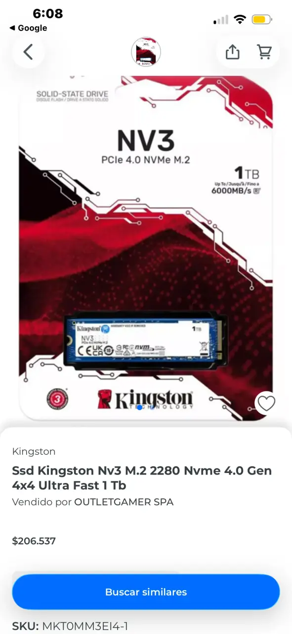 Unidad SSD Kingston NV3 M.2 1TB PCIe 4.0 - 2