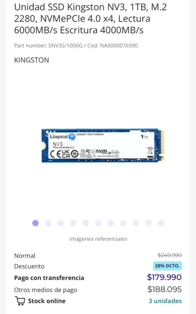 Unidad SSD Kingston NV3 M.2 1TB PCIe 4.0 - miniatura 3