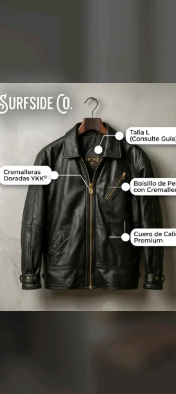 Chaqueta de cuero negra SG con cierre - 5
