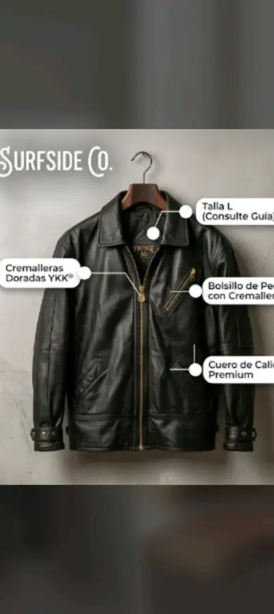 Chaqueta de cuero negra SG con cierre - miniatura 5
