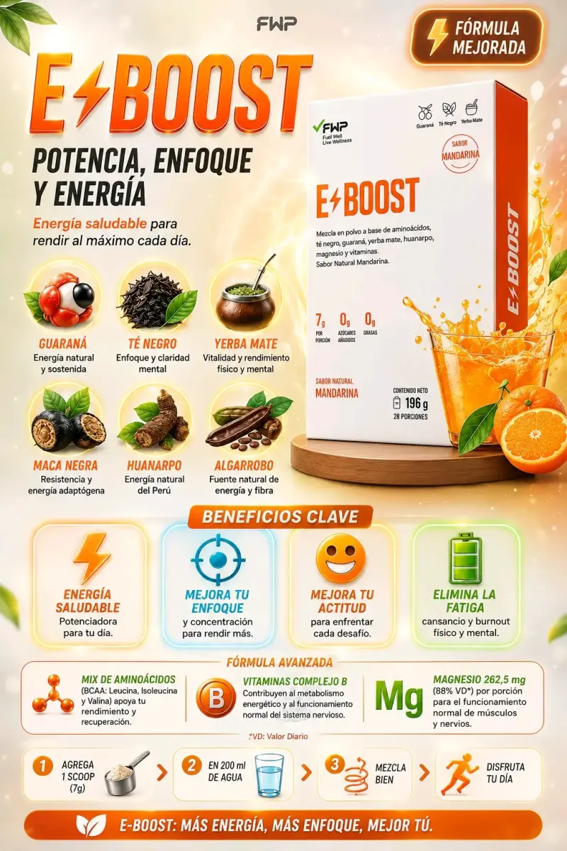 Mezcla en Polvo E-Boost Sabor Mandarina 196g - 2