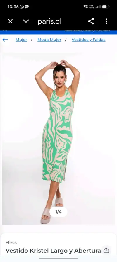 Vestido largo verde con abertura Efesis - miniatura 1
