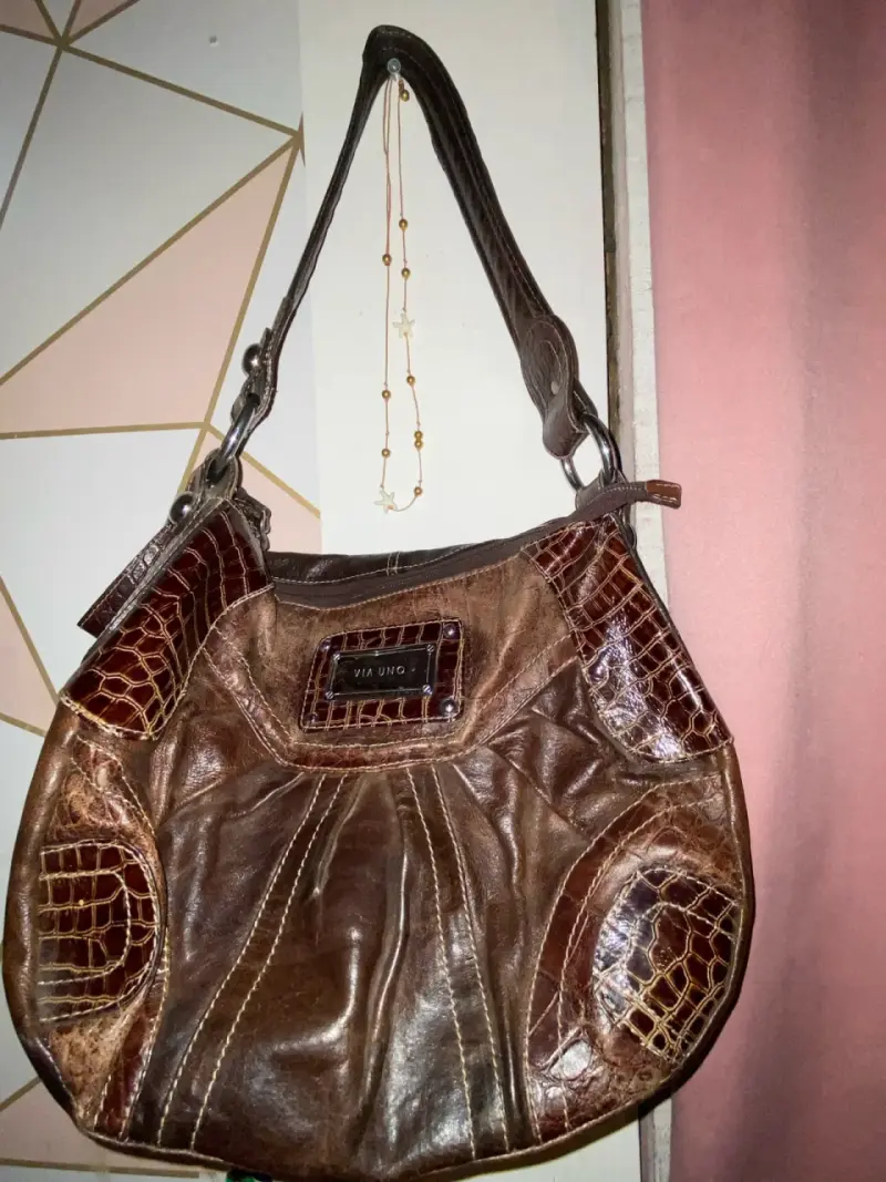 Bolso de cuero marrón Via Uno con detalles en relieve - 3