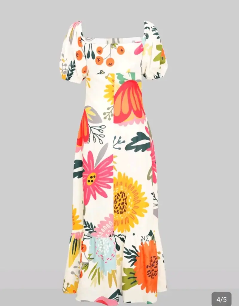 Vestido largo floral con mangas abullonadas - 4