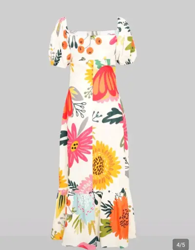 Vestido largo floral con mangas abullonadas - miniatura 4