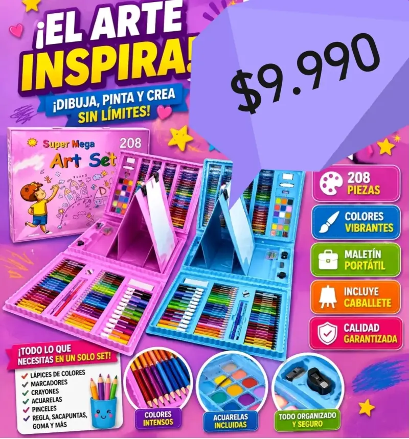 Set de Arte Super Mega 208 Piezas con Maletín