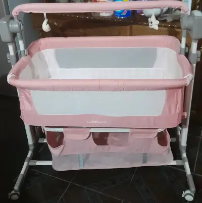 Cuna colecho rosa mecedora electrica  LuBabycas - miniatura 1