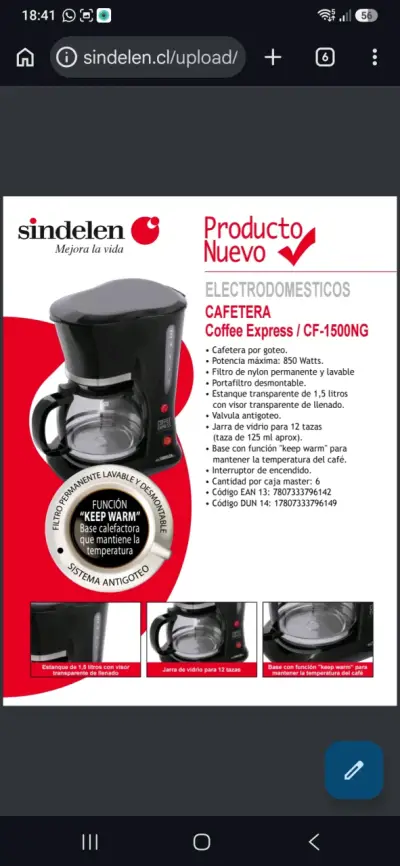 Cafetera Sindelen CF-1500 NG(Nueva sin uso). - miniatura 6