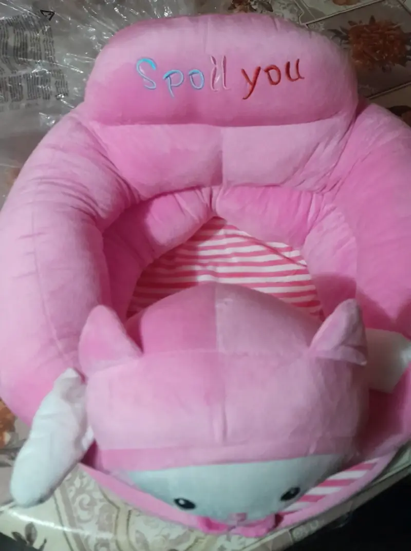 Sillón infantil de peluche rosa con diseño de gato - 4
