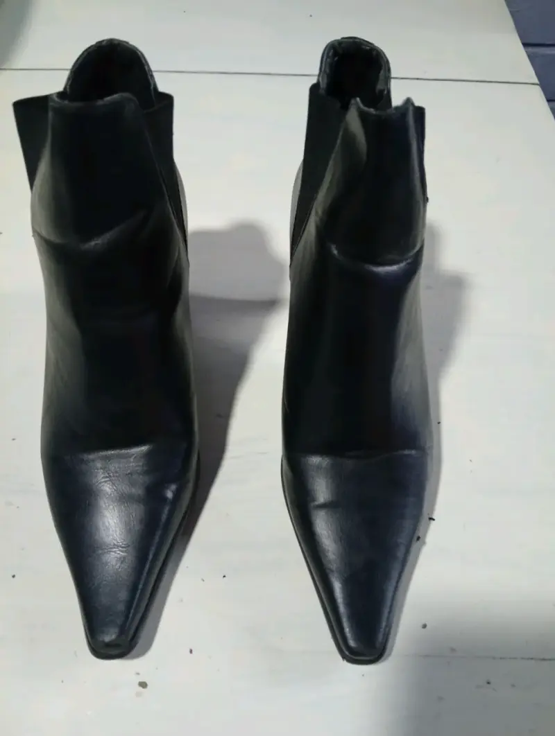 Botines de cuero negro con tacón talla 35 - 3