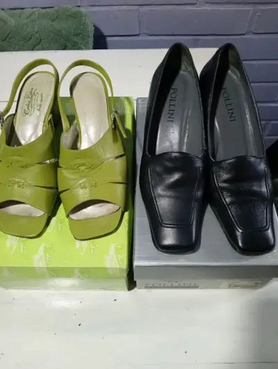 Zapatos de cuero negro Pollini y sandalias verdes - miniatura 3
