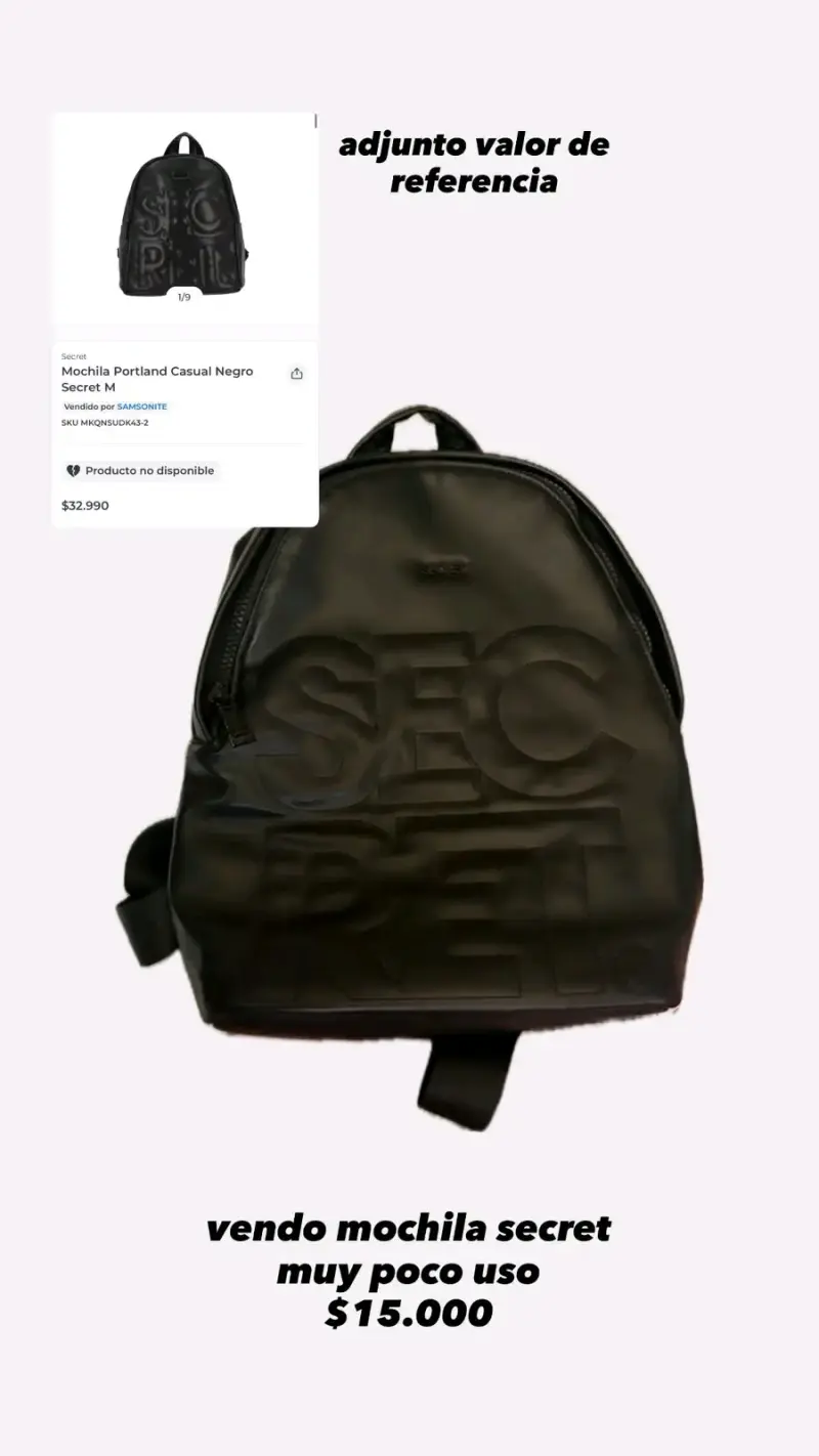 Mochila negra Secret en buen estado