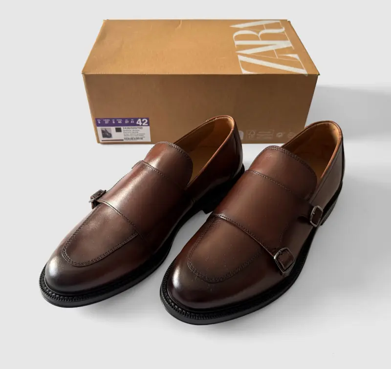 Zapatos Zara Leather Double Monk Shoes Talla 42 - 3