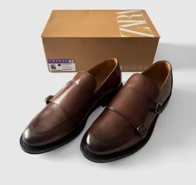 Zapatos Zara Leather Double Monk Shoes Talla 42 - miniatura 3