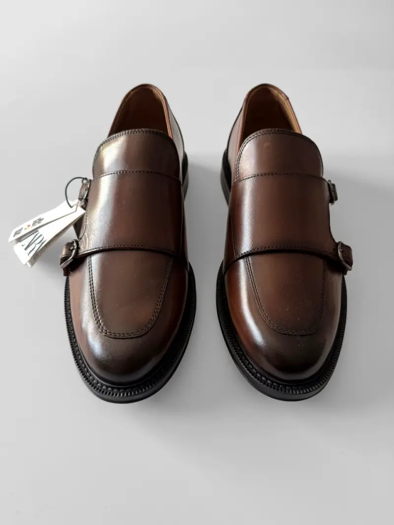 Zapatos Zara Leather Double Monk Shoes Talla 42 - 5