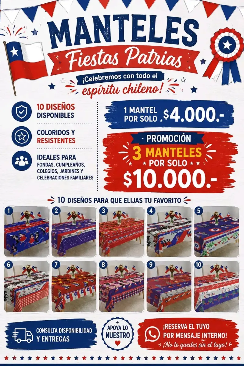 Manteles Fiestas Patrias diseño chileno